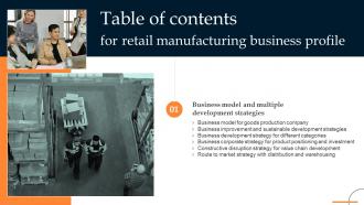 Table Of Contents For Retail Manufacturing Business Profile Ppt Powerpoint Presentation Icon