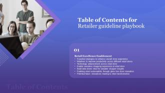 Table Of Contents For Retailer Guideline Playbook