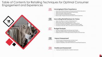 Table of contents for retailing techniques for optimal consumer engagement and experiences