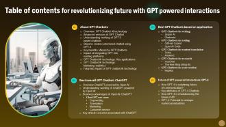 Table Of Contents For Revolutionizing Future With GPT Powered Interactions ChatGPT SS V