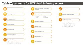 Table Of Contents For RTE Food Industry Report