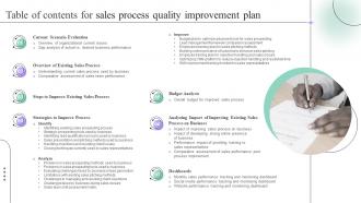 Table Of Contents For Sales Process Quality Improvement Plan
