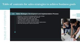 Table Of Contents For Sales Strategies To Achieve Business Goals MKT SS