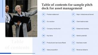 Table Of Contents For Sample Pitch Deck For Asset Management
