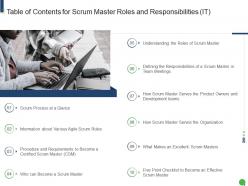Table of contents for scrum master roles and responsibilities it