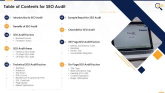 Table Of Contents For SEO Audit Training Session Edu Ppt