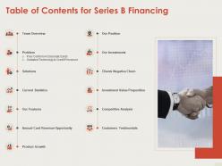 Table of contents for series b financing series b financing ppt background