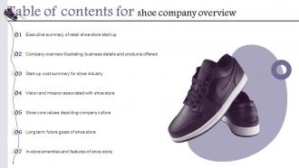 Table Of Contents For Shoe Company Overview