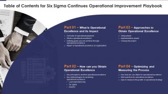 Table Of Contents For Six Sigma Continues Operational Improvement Playbook