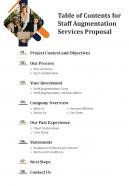 Table Of Contents For Staff Augmentation Servicess Proposal One Pager Sample Example Document