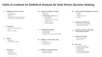 Table Of Contents For Statistical Analysis For Data Driven Decision Making