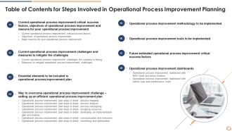 Table of contents for steps involved in operational process improvement planning