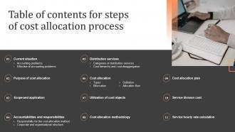 Table Of Contents For Steps Of Cost Allocation Process Ppt Show Background Designs