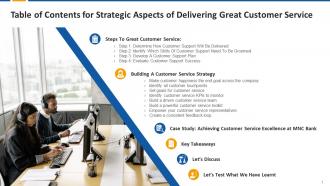 Table Of Contents For Strategic Aspects Of Delivering Great Customer Service Edu Ppt