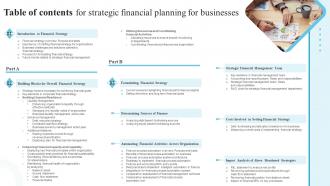 Table Of Contents For Strategic Financial Planning For Businesses Strategy SS V