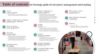 Table Of Contents For Strategic Guide For Inventory Management And Tracking