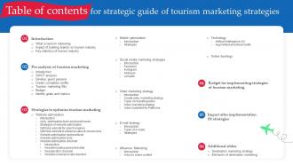 Table Of Contents For Strategic Guide Of Tourism Marketing Strategies MKT SS V