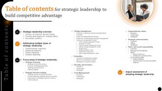 Table Of Contents For Strategic Leadership To Build Competitive Advantage Strategy SS V