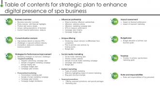 Table Of Contents For Strategic Plan To Enhance Digital Presence Of Spa Business Strategy SS V