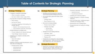 Table Of Contents For Strategic Planning Strategic Planning