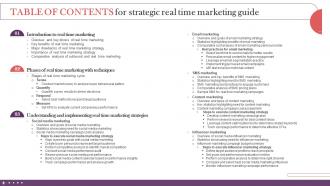 Table Of Contents For Strategic Real Time Marketing Guide MKT SS V