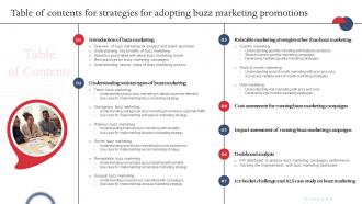 Table Of Contents For Strategies For Adopting Buzz Marketing Promotions MKT SS V