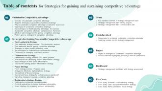Table Of Contents For Strategies For Gaining And Sustaining Competitive Advantage