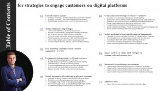 Table Of Contents For Strategies To Engage Customers On Digital Platforms