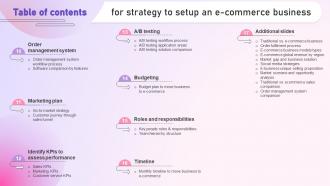 Table Of Contents For Strategy To Setup An E Commerce Business Strategy SS Designed