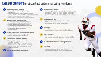 Table Of Contents For Streamlined Ambush Marketing Techniques MKT SS V