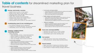Table Of Contents For Streamlined Marketing Plan For Travel Business Strategy SS V