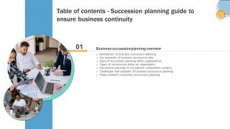 Table Of Contents For Succession Planning Guide To Ensure Business Continuity Strategy SS