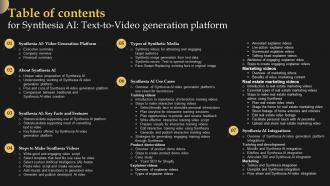 Table Of Contents For Synthesia AI Text To Video Generation Platform AI SS V
