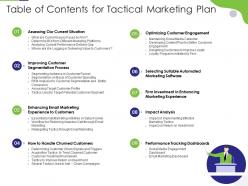 Table of contents for tactical marketing plan tactical marketing plan customer retention