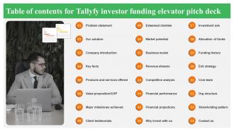 Table Of Contents For Tallyfy Investor Funding Elevator Pitch Deck