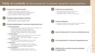 Table Of Contents For Techniques For Customer Adoption And Retention