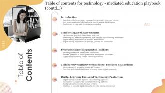 Table Of Contents For Technology Mediated Education Playbook Contd Ppt Diagram Graph Charts