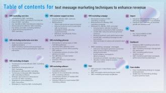 Table Of Contents For Text Message Marketing Techniques To Enhance MKT SS