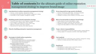 Table Of Contents For The Ultimate Guide Of Online Reputation Management Strategy To Improve Strategy SS