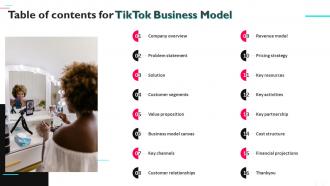 Table Of Contents For Tiktok Business Model Ppt Ideas Example Topics BMC SS
