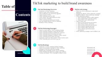 Table Of Contents For TikTok Marketing To Build Brand Awareness Ppt Icon Graphic Images