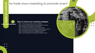 Table Of Contents For Trade Show Marketing To Promote Event MKT SS