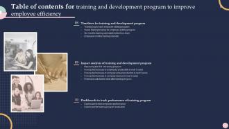 Table Of Contents For Training And Development Program To Improve Employee Efficiency
