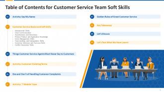 Table Of Contents For Training Session On Customer Service Team Soft Skills Edu Ppt