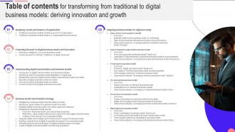 Table Of Contents For Transforming From Traditional To Digital Business Models Deriving Innovation DT SS