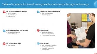 Table Of Contents For Transforming Healthcare Industry Through Technology IoT SS V Images Compatible
