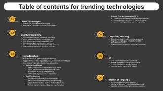 Table Of Contents For Trending Technologies Ppt Template
