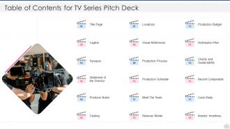 Table of contents for tv series pitch deck ppt powerpoint presentation pictures show