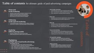 Table Of Contents For Ultimate Guide Of Paid Advertising Campaigns MKT SS V
