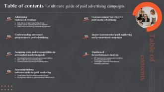 Table Of Contents For Ultimate Guide Of Paid Advertising Campaigns MKT SS V Image Professional